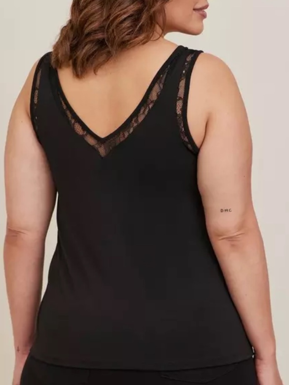 Torrid Black Studio Crepe Jersey Double V-Neck Tank Top Blouse Lace Insert 1X - Picture 4 of 7